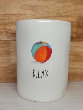 RAE DUNN Relax Ceramic Mug with Colorful Beach Ball